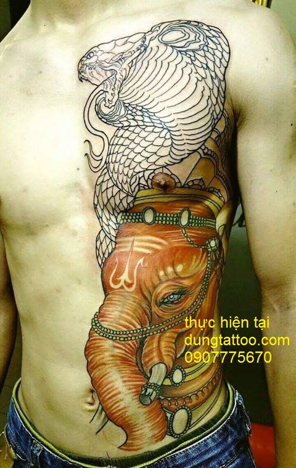 Hình xăm thần voi tài lộc phong thuỷ cánh tay chưa xong ( 80%) xăm liên hệ 0907775670