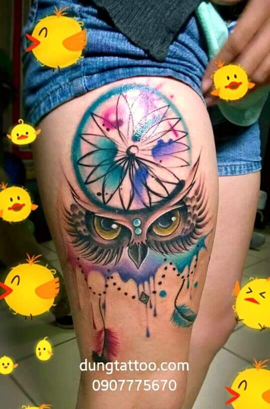 hinh xam bua ngu ngon dreamcatcher thuc hien tai dung tattoo