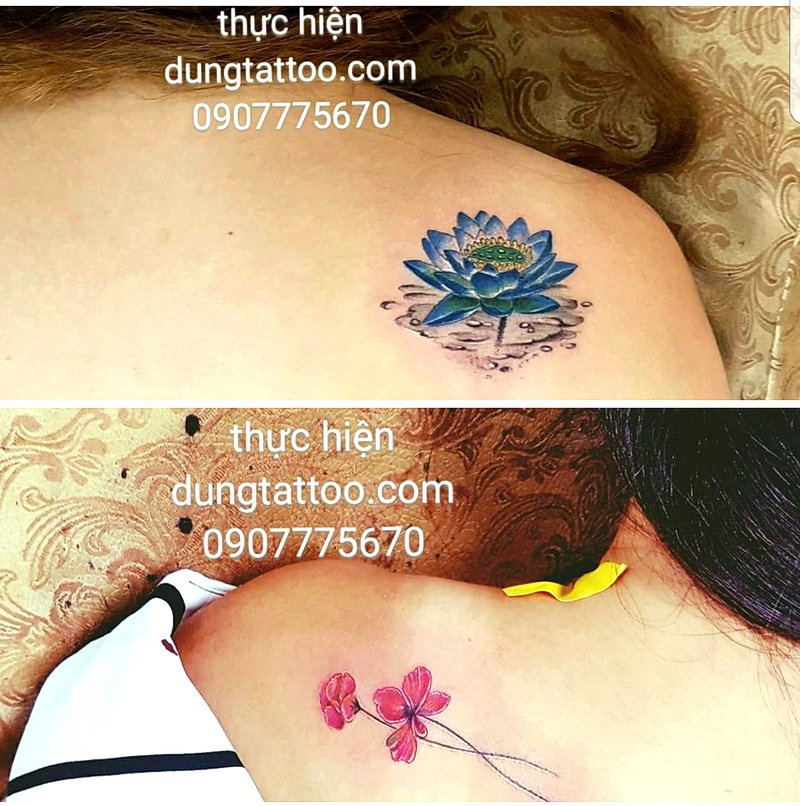 hinh xam nho nu tinh tren vai lung nu hoa sen hoa mai hoa dao hoa long den thuc hien dung tattoo 0907775670